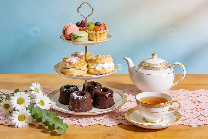 高清大图下载【趣麦麦图】精致下午茶点心与茶具摆拍
