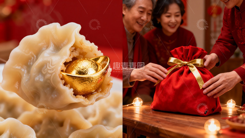 高清大图下载【趣麦麦图】春节饺子红包团圆时刻