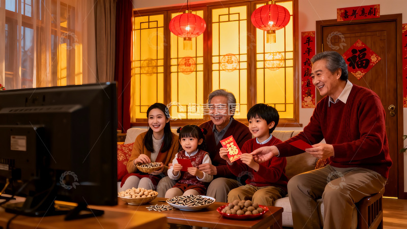 高清大图下载【趣麦麦图】春节家庭团聚长辈发红包