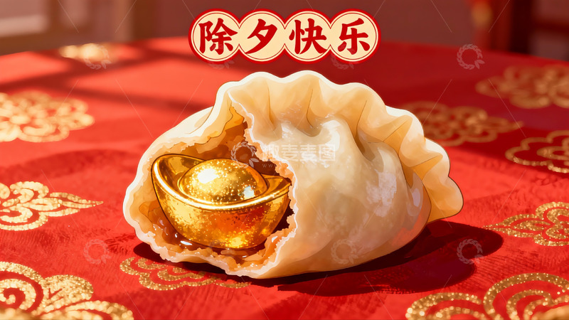 高清大图下载【趣麦麦图】饺子藏金元宝寓意新年发财