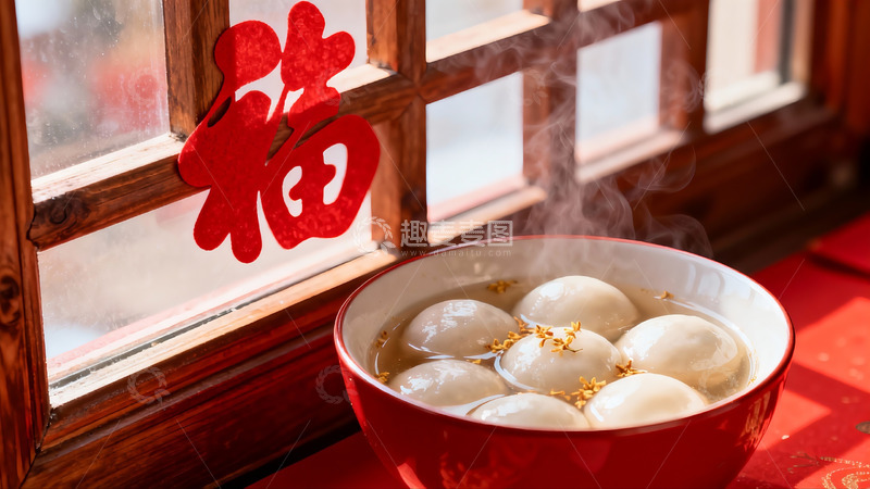 高清大图下载【趣麦麦图】窗边热气腾腾的汤圆