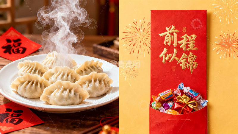 高清大图下载【趣麦麦图】热腾腾饺子与新年红包