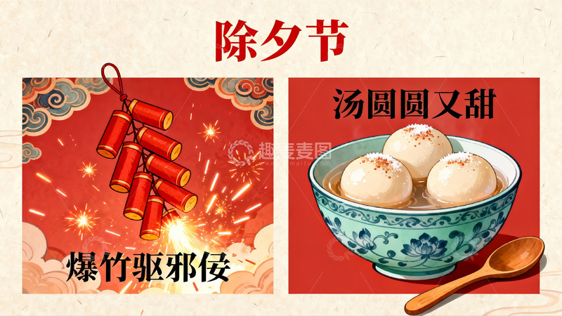 高清大图下载【趣麦麦图】除夕节传统习俗与美食