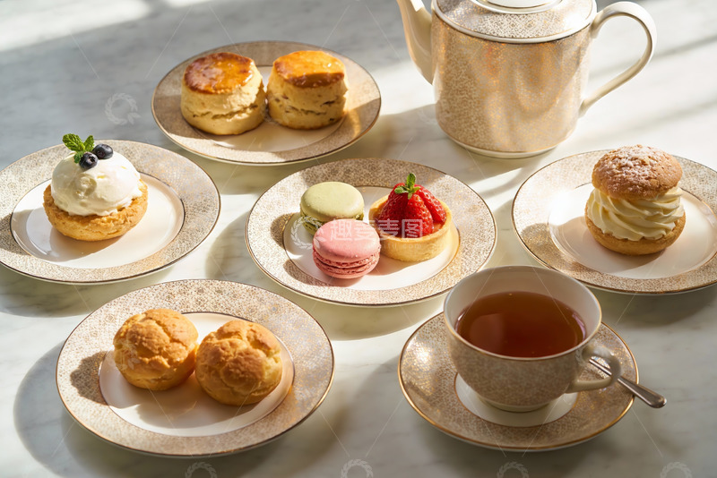 高清大图下载【趣麦麦图】精致下午茶点心与茶具摆盘