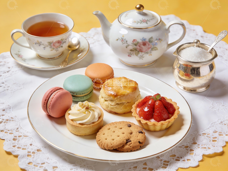 高清大图下载【趣麦麦图】精致下午茶点心与茶具摆盘