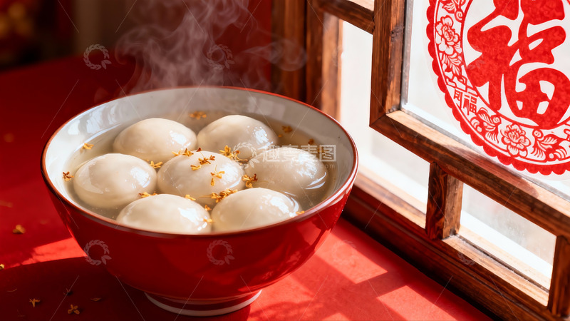 高清大图下载【趣麦麦图】热气腾腾的汤圆配桂花