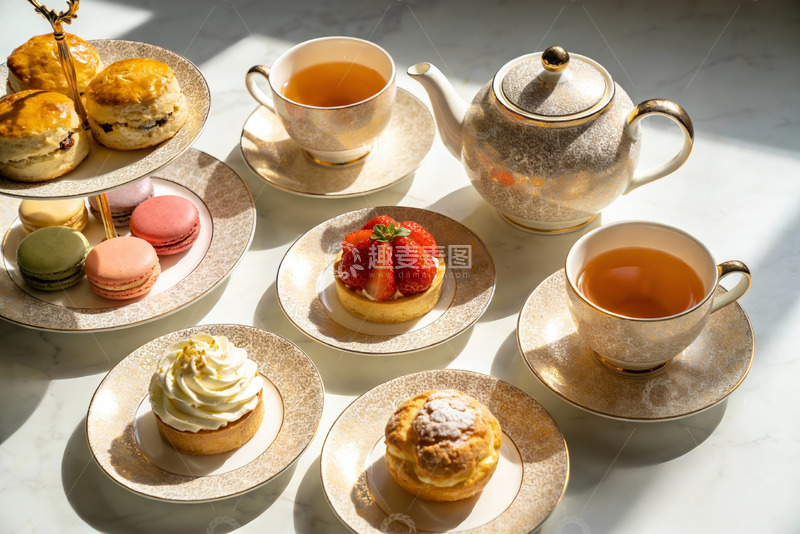 高清大图下载【趣麦麦图】精致下午茶点心与茶具摆盘