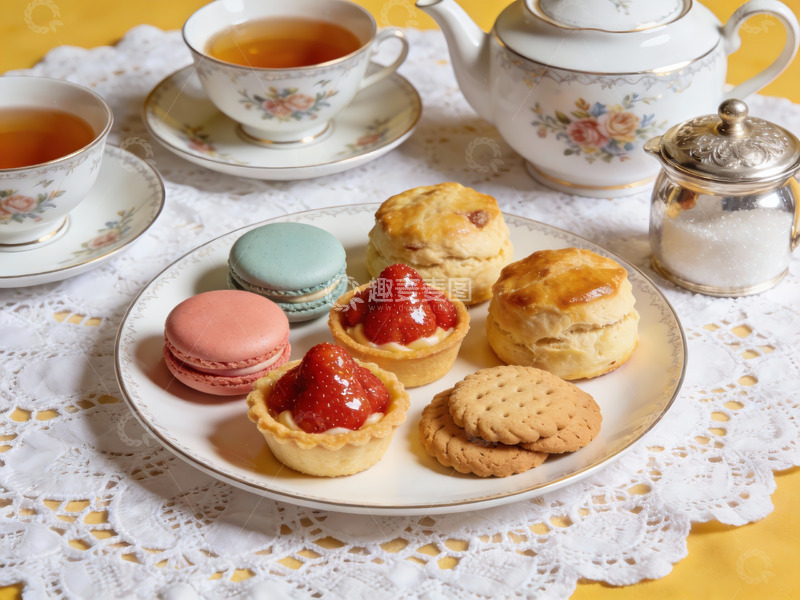高清大图下载【趣麦麦图】精致下午茶点心与茶具