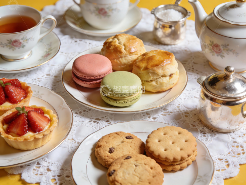 高清大图下载【趣麦麦图】精致下午茶点心与茶具摆拍