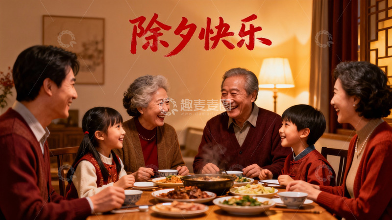 高清大图下载【趣麦麦图】除夕团圆饭家人欢聚一堂