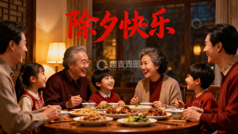 高清大图下载【趣麦麦图】除夕团圆饭家人欢聚一堂