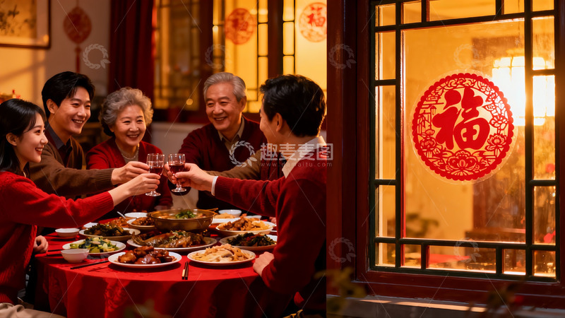 高清大图下载【趣麦麦图】家庭聚餐欢庆团圆时刻