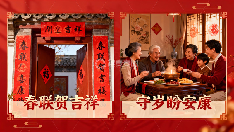 高清大图下载【趣麦麦图】春节家庭团聚与传统门饰