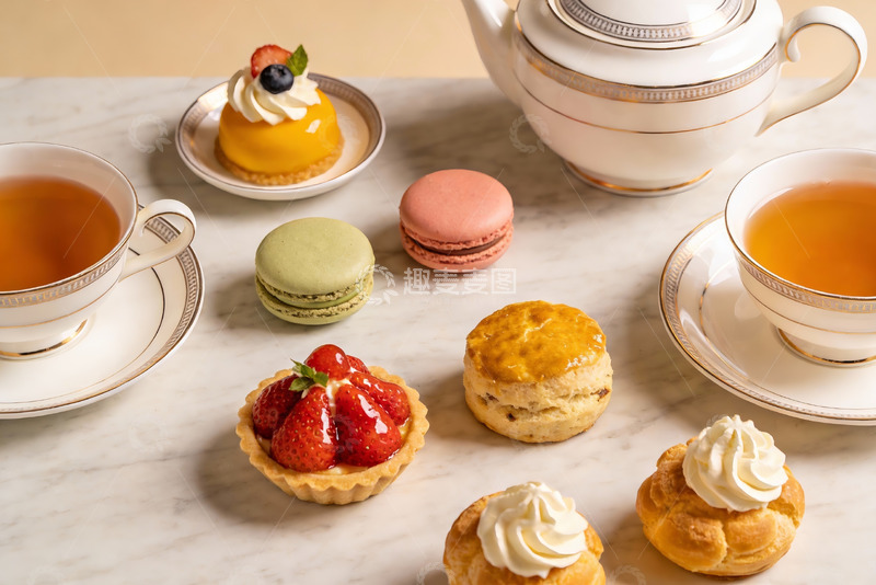 高清大图下载【趣麦麦图】精致下午茶甜点与茶具摆盘