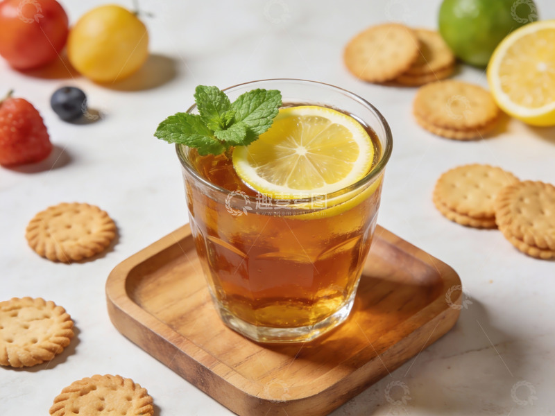 高清大图下载【趣麦麦图】柠檬茶配饼干水果