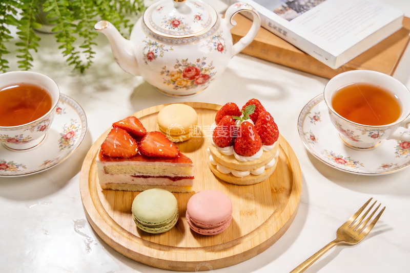 高清大图下载【趣麦麦图】精致下午茶草莓甜点与红茶
