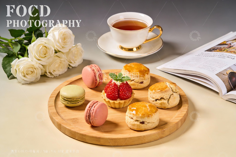高清大图下载【趣麦麦图】精致下午茶甜点与玫瑰