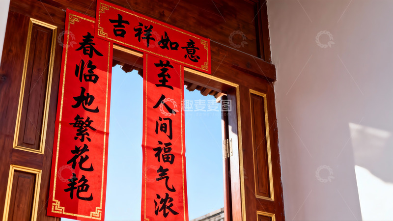 高清大图下载【趣麦麦图】传统中式门联迎春装饰
