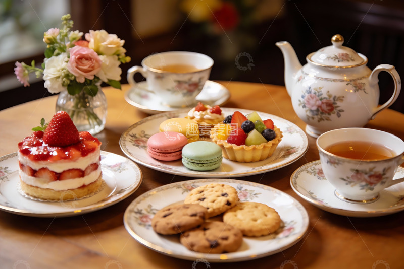 高清大图下载【趣麦麦图】精致下午茶甜点与茶具摆盘