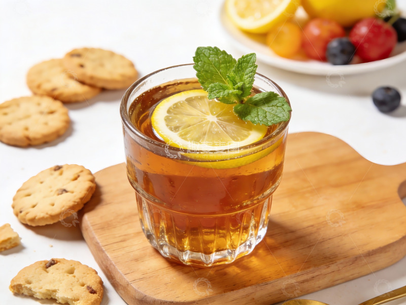 高清大图下载【趣麦麦图】柠檬薄荷茶配饼干水果