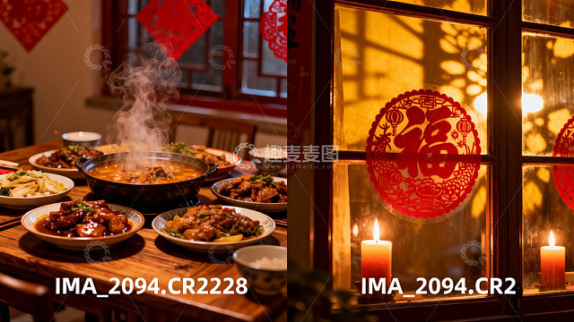 中式年夜饭与窗花剪纸
