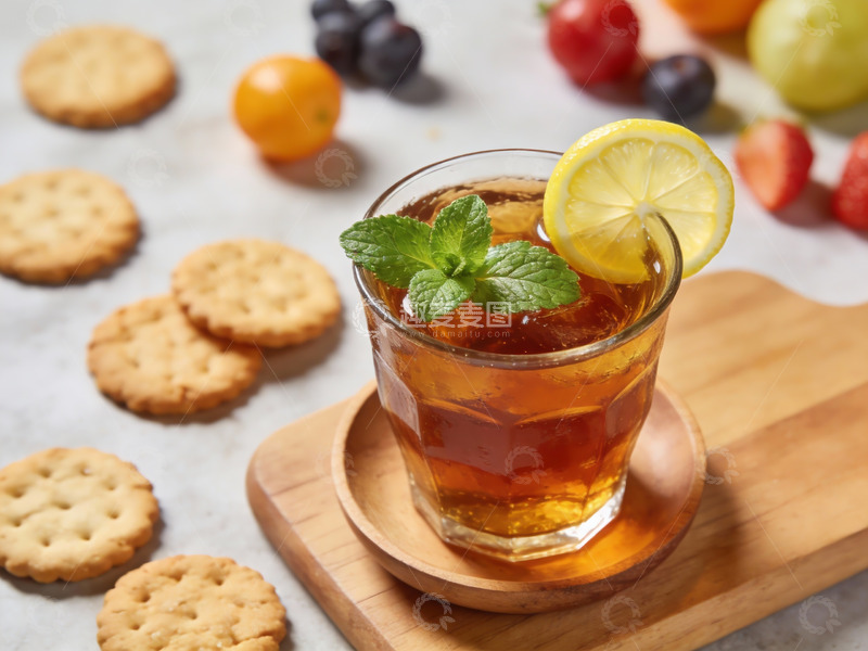 高清大图下载【趣麦麦图】冰茶配饼干水果清新诱人