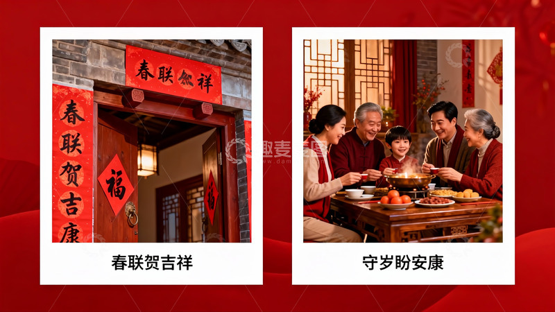 高清大图下载【趣麦麦图】春节家庭团聚与传统装饰