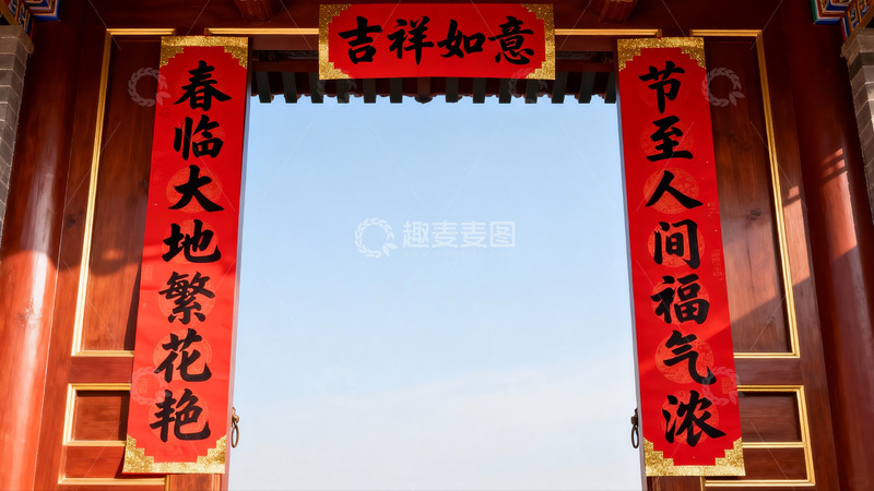 高清大图下载【趣麦麦图】传统中式门联迎春景象