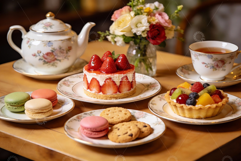 高清大图下载【趣麦麦图】精致下午茶甜点与茶具摆盘