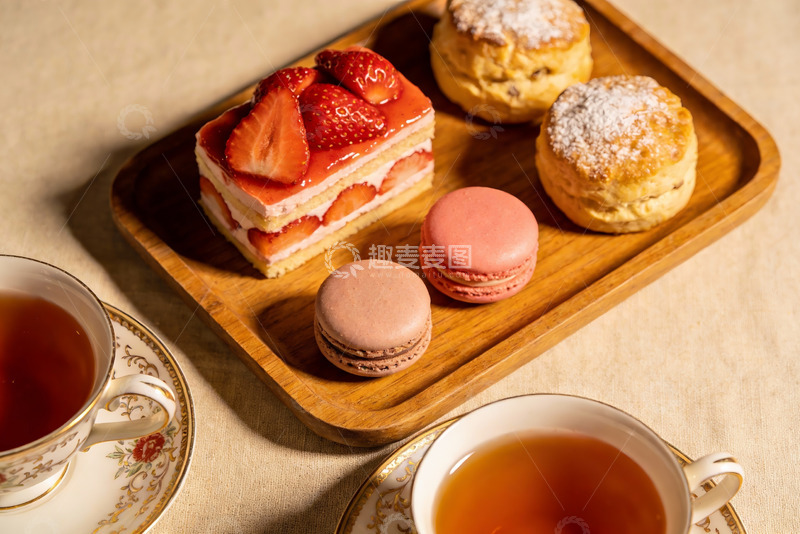 高清大图下载【趣麦麦图】精致下午茶草莓甜点与红茶