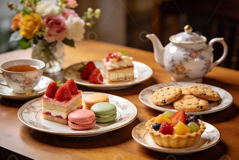 高清大图下载【趣麦麦图】精致下午茶甜点与茶具摆盘