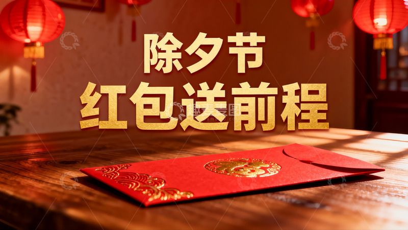 高清大图下载【趣麦麦图】除夕红包装饰木桌