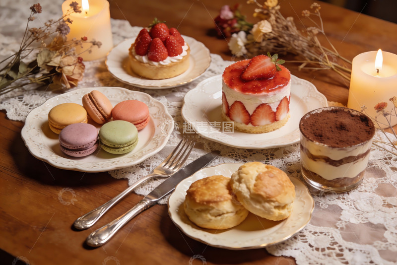 高清大图下载【趣麦麦图】精致甜点与烛光晚餐