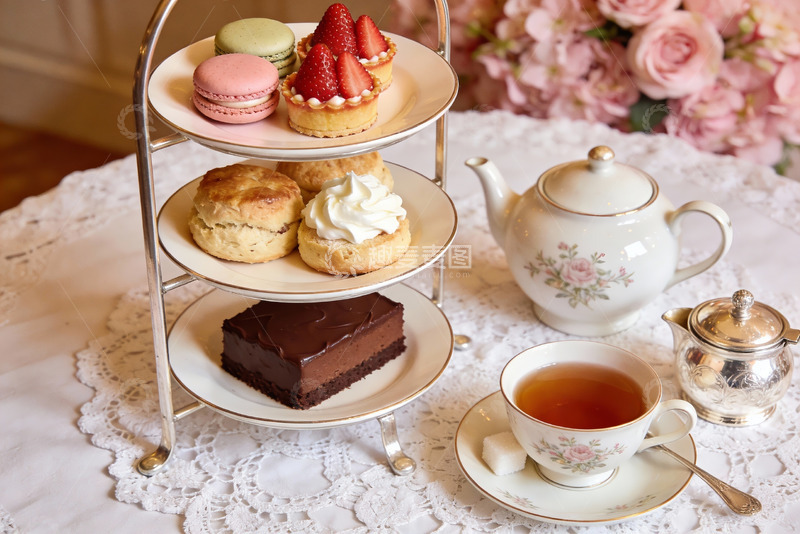 高清大图下载【趣麦麦图】精致下午茶点心与茶具摆盘