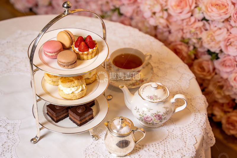 高清大图下载【趣麦麦图】精致下午茶甜点与茶具摆盘