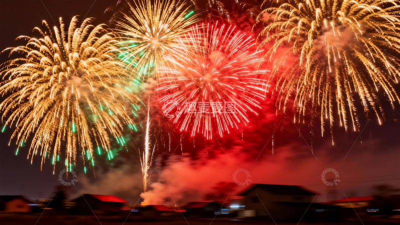 高清大图下载【趣麦麦图】夜空烟花绽放绚丽多彩