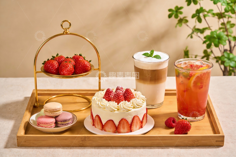 高清大图下载【趣麦麦图】草莓甜品与饮品精美摆盘