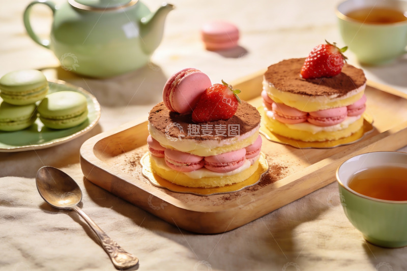 高清大图下载【趣麦麦图】精致甜点与茶具摆拍