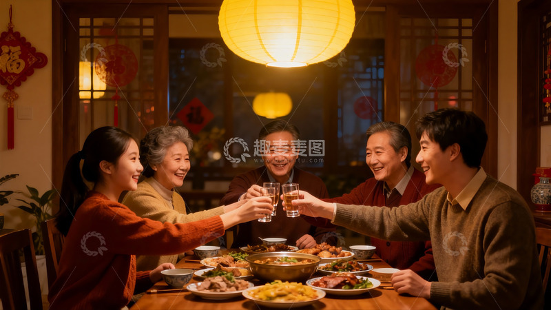 高清大图下载【趣麦麦图】家庭聚餐欢庆团圆时刻