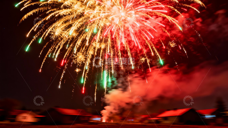 高清大图下载【趣麦麦图】夜空中绚丽多彩的烟花绽放