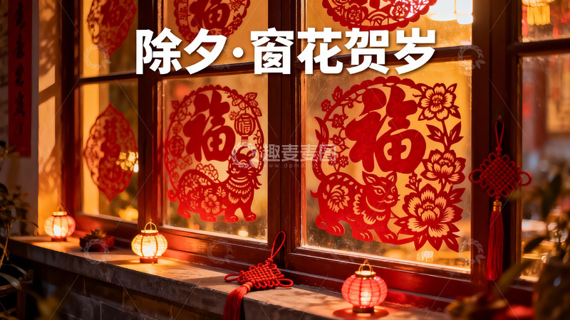 高清大图下载【趣麦麦图】除夕窗花剪纸装饰窗