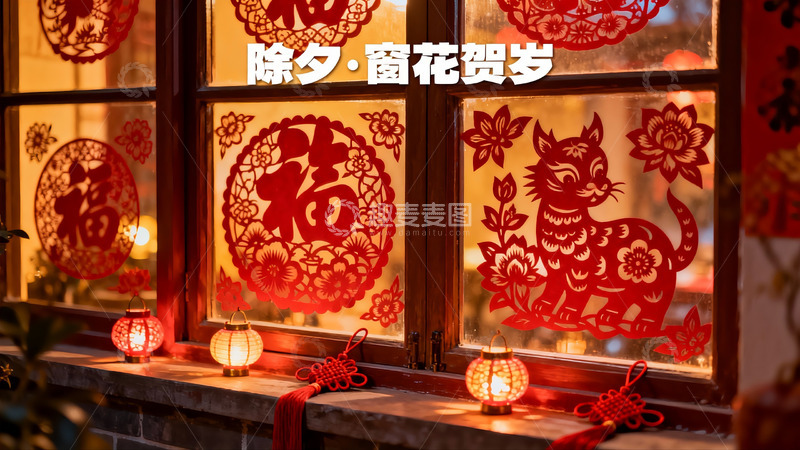高清大图下载【趣麦麦图】除夕窗花装饰喜庆氛围