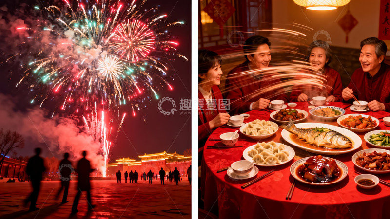 高清大图下载【趣麦麦图】-烟花璀璨夜宴团圆