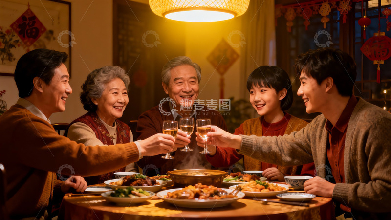 高清大图下载【趣麦麦图】家庭聚餐欢庆团圆