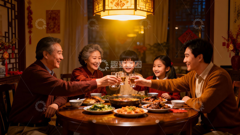 高清大图下载【趣麦麦图】家庭聚餐欢庆团圆时刻