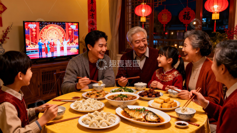 高清大图下载【趣麦麦图】家庭聚餐欢庆节日场景