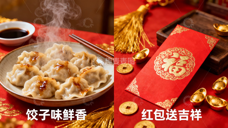 高清大图下载【趣麦麦图】饺子与红包迎新春