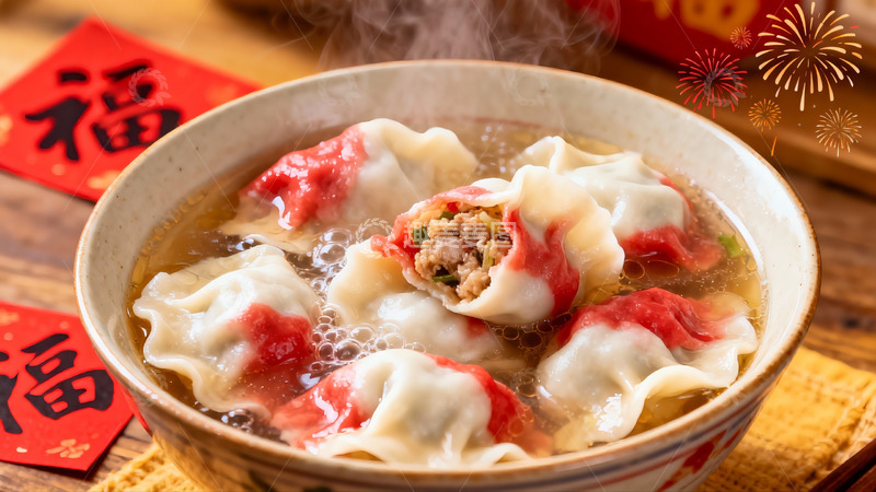 高清大图下载【趣麦麦图】热气腾腾的饺子盛在碗中