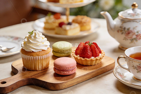 精致下午茶甜点与茶具