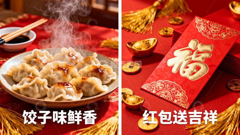 高清大图下载【趣麦麦图】春节美食与红包寓意